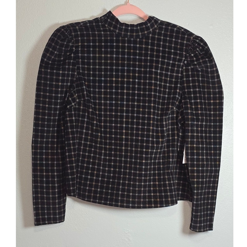 Time and Tru Womens Tie Back Corduroy Top Black Soot Grid XS dark academia goth